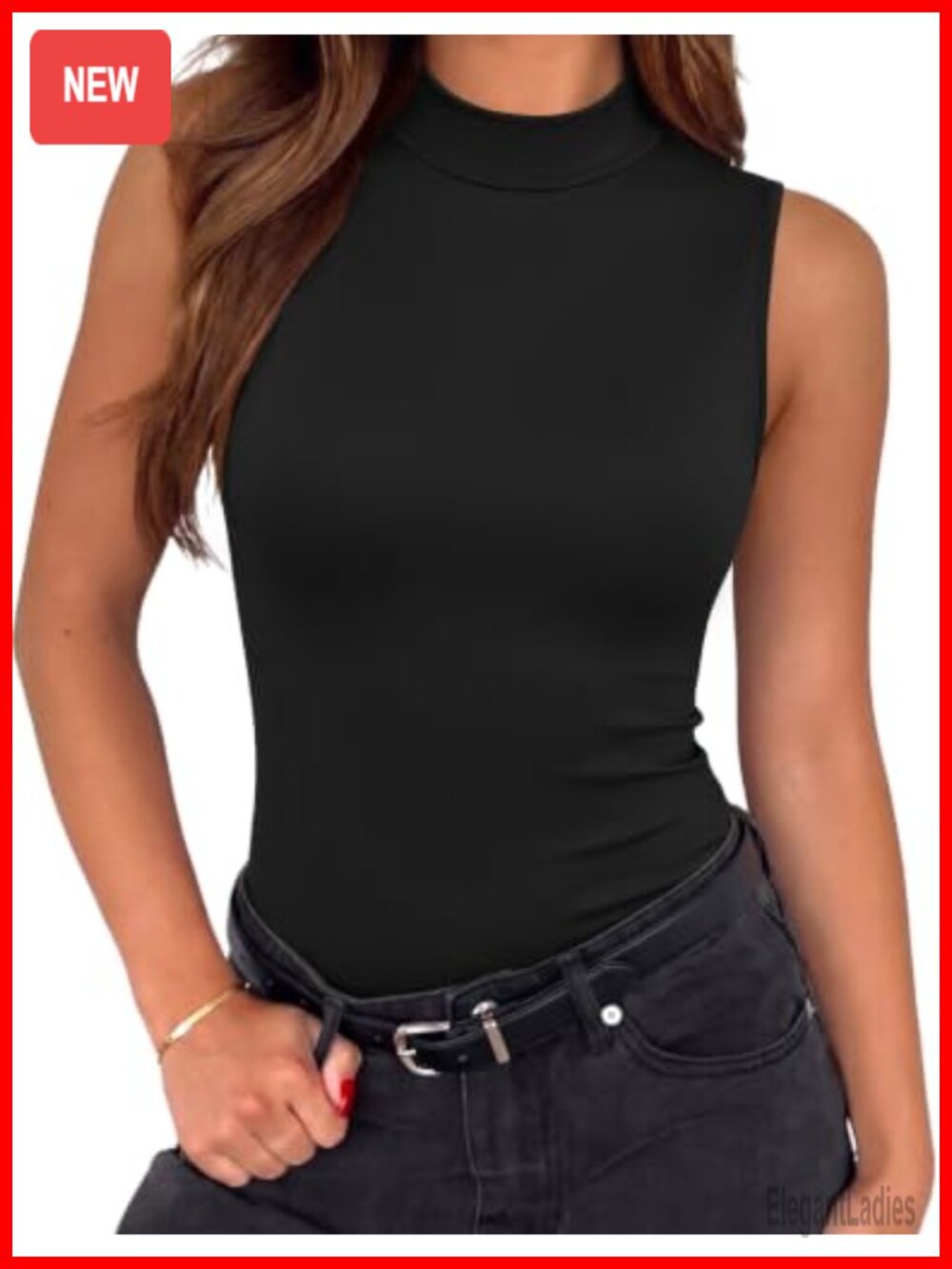 Mock Turtleneck Tank Top Slim Fitted Sleeveless Layering Women's